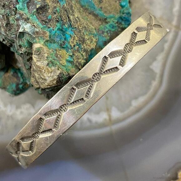Nora Tahe Vintage Native American Sterling Silver Stamped Bracelet - Picture 1 of 10